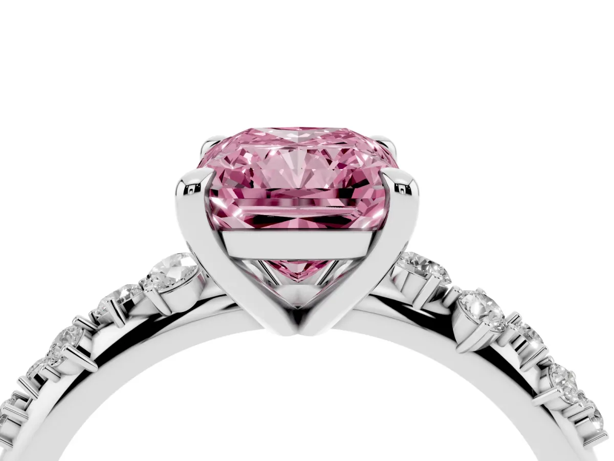 Fancy Pink Radiant Cut Cut Diamond Vine Band with Four-Prong Setting Silver