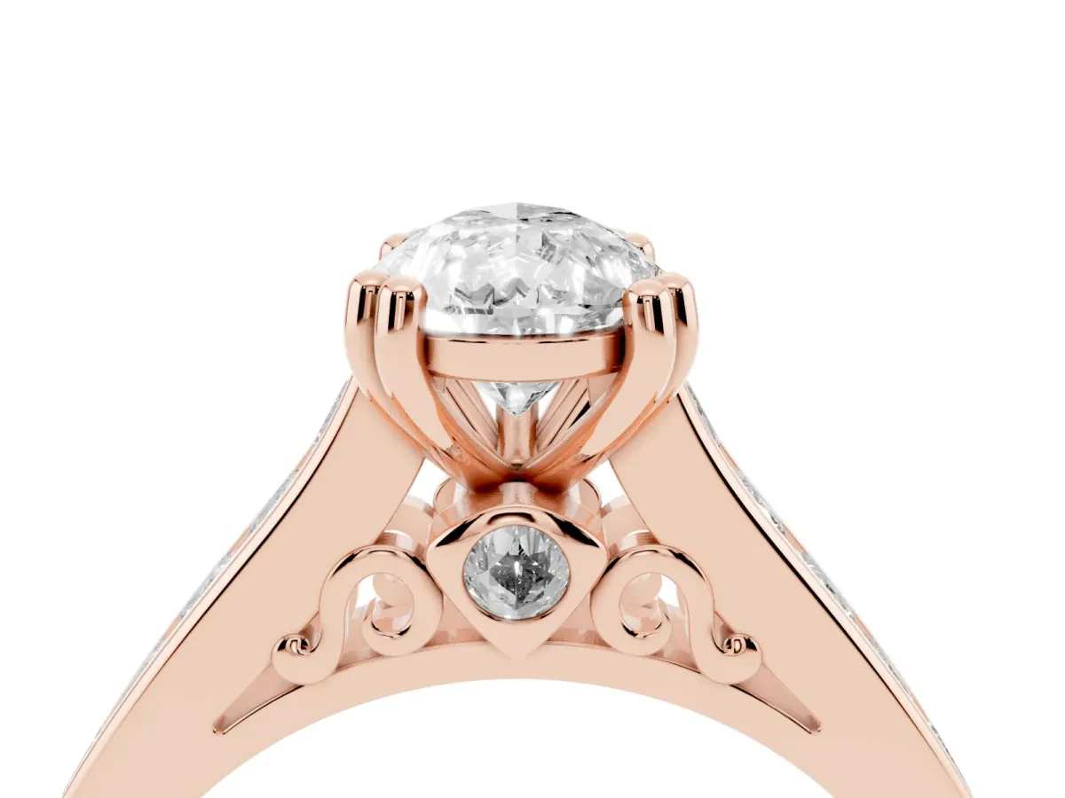 Pear Cut Cut Channel Set Solitaire Engagement Ring with Prong Setting Rose gold