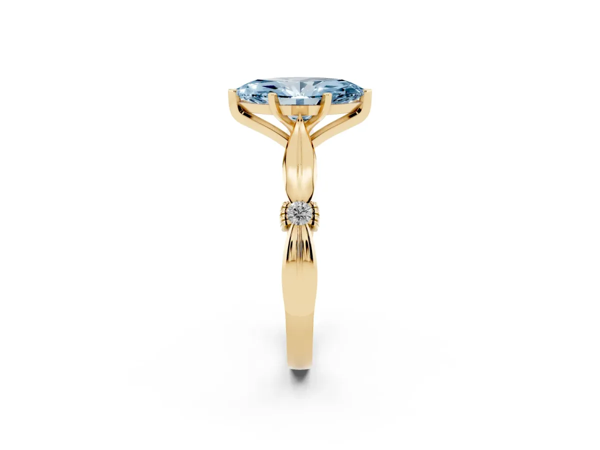 Fancy Blue Marquise Cut Solitaire Diamond Twisted Band with Four-Prong Setting Yellow gold