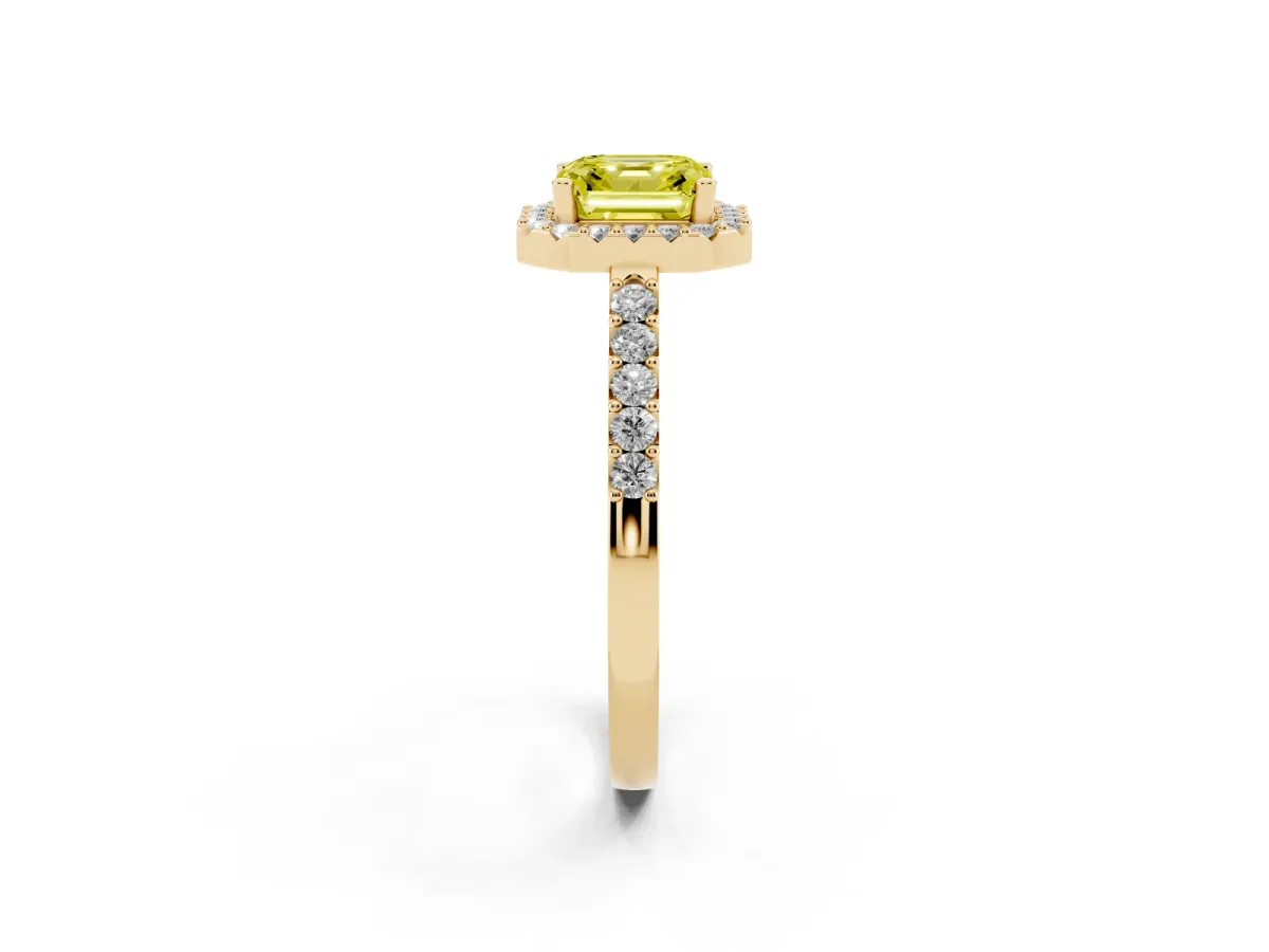 Fancy Yellow Asscher Cut Halo Diamond Pavé Solitaire Ring Yellow gold