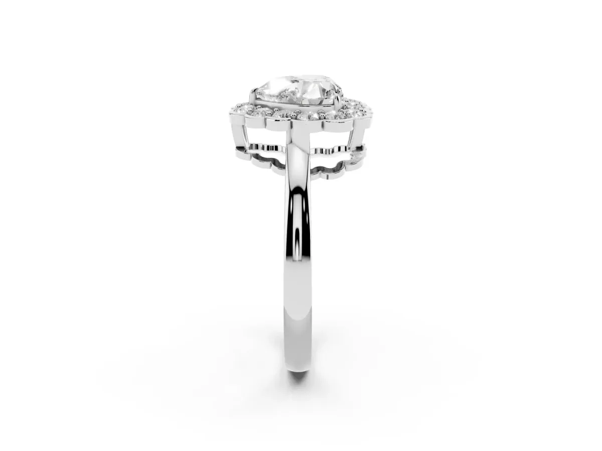 Heart Cut Halo Cluster Diamond Engagement Ring with Solitaire Band and Prong Setting Platinum