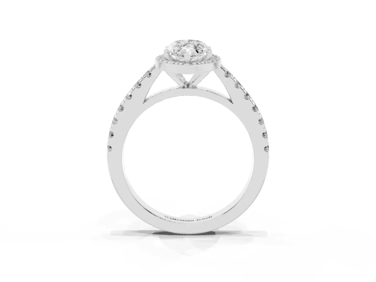 Marquise Cut Cut Halo Diamond Engagement Ring with Pave Band and Four-Prong Setting Silver