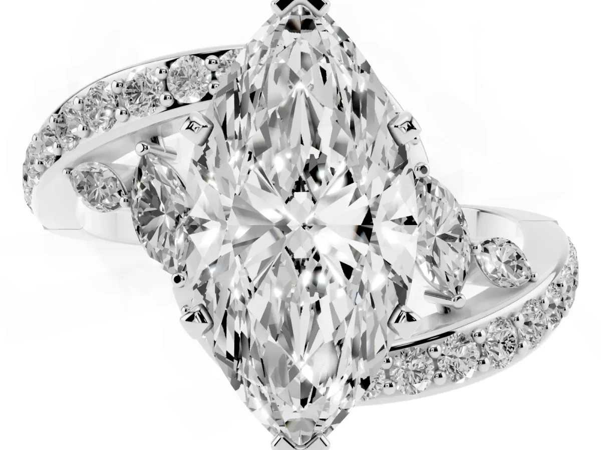 Marquise Cut Solitaire with Pavé Twist Band and Four-Prong Setting Silver