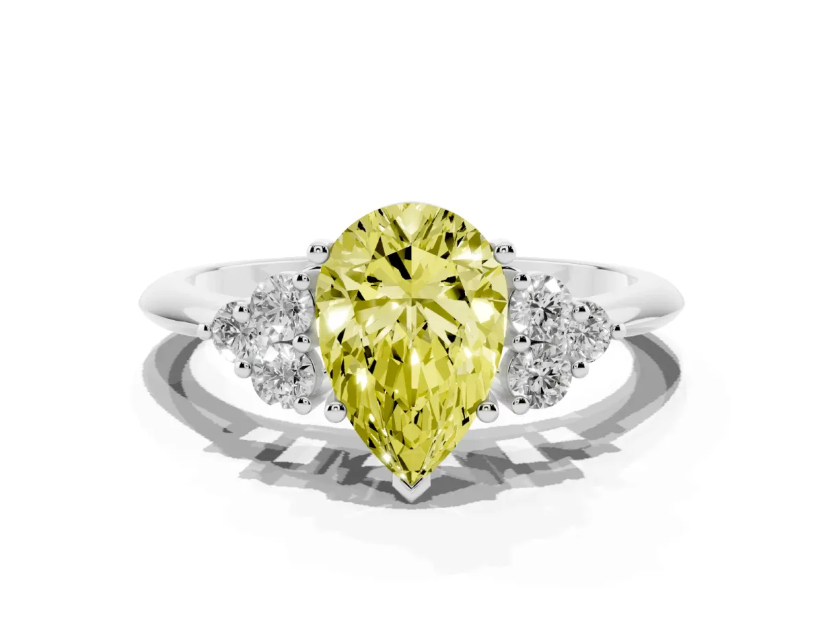 Fancy Yellow Pear Cut Cut Diamond Cluster Ring with Solitaire Band and Four-Prong Setting Silver
