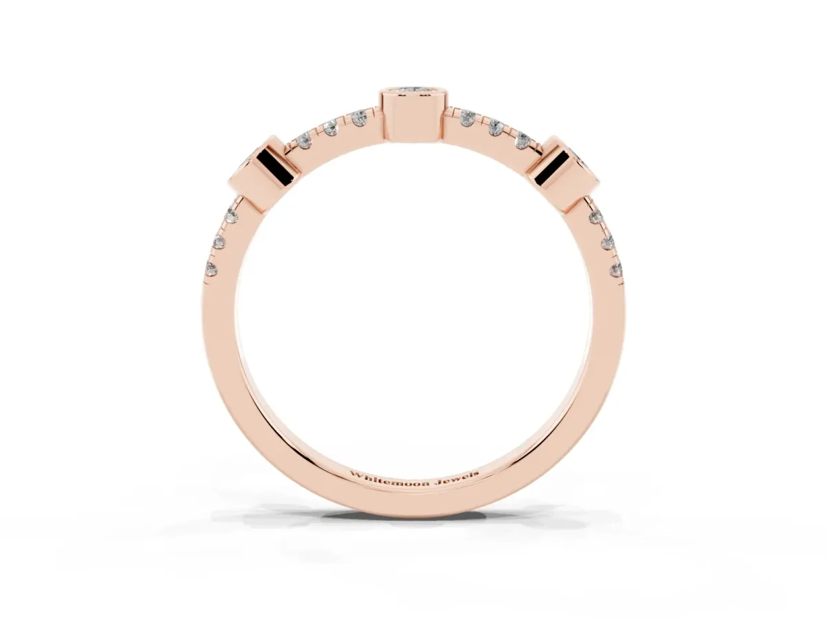Bezel Set Round Diamond Pavé Band Rose gold