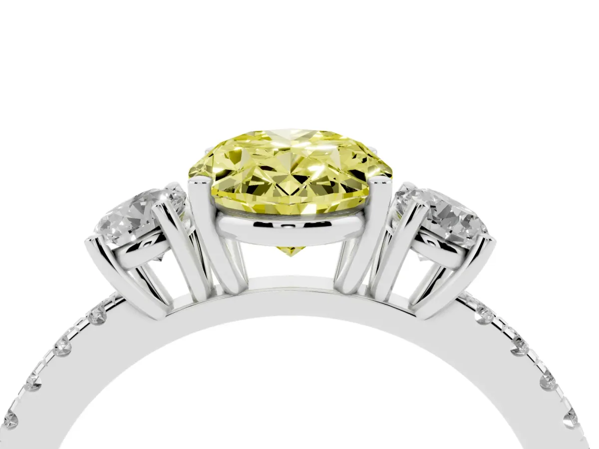 Fancy Yellow Three-Stone Oval Cut Cut Diamond Pavé Band with Prong Setting Silver