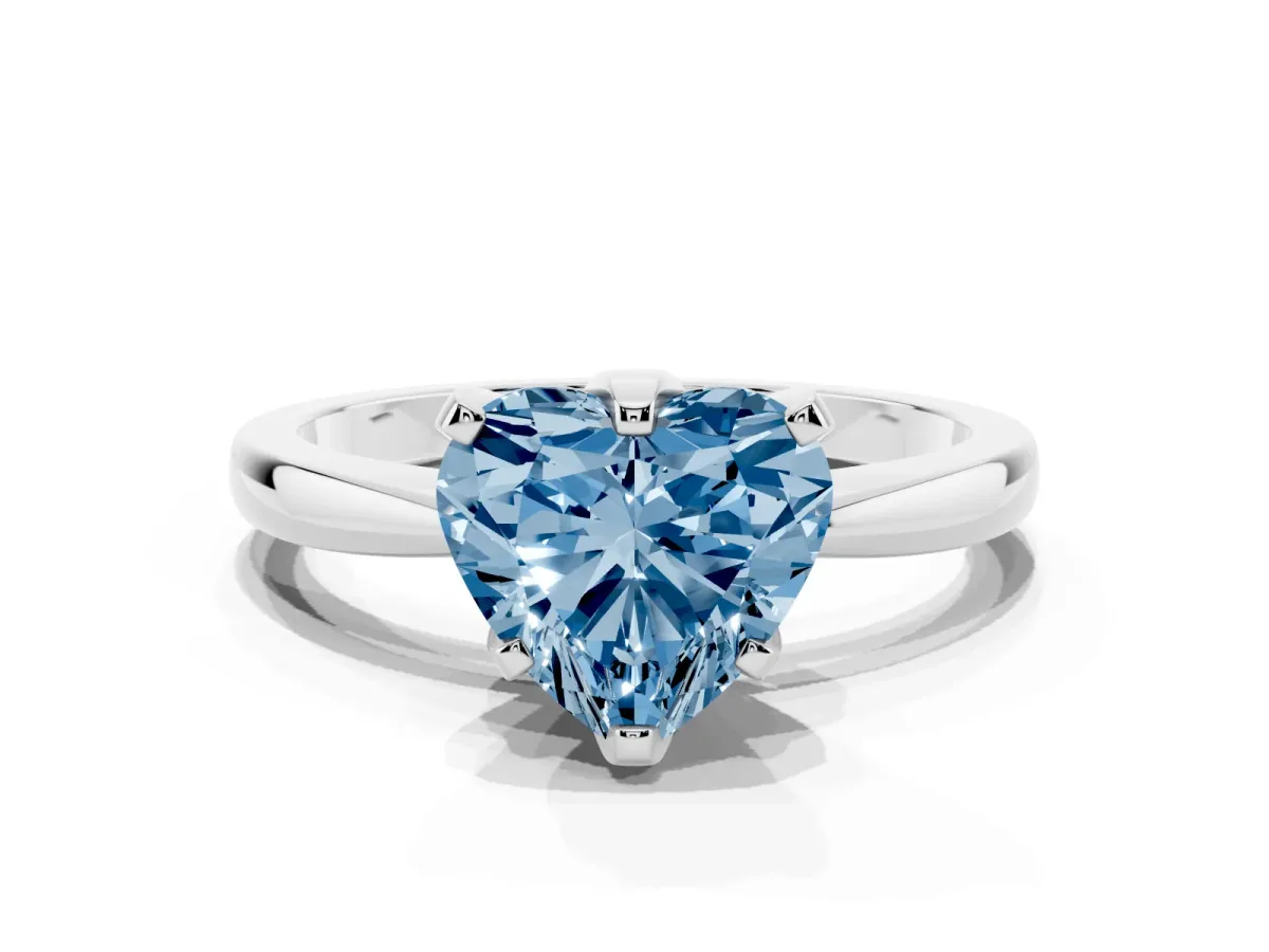 Fancy Blue Heart Cut Solitaire Engagement Ring with Six-Prong Setting and Tapered Band Platinum