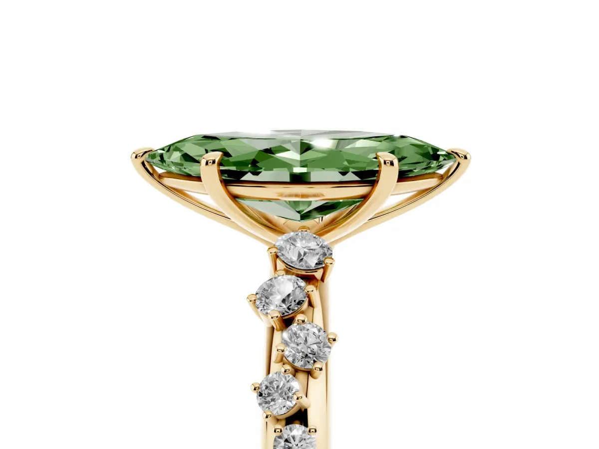 Fancy Green Marquise Cut Diamond Cluster Prong-Set Solitaire Ring Yellow gold