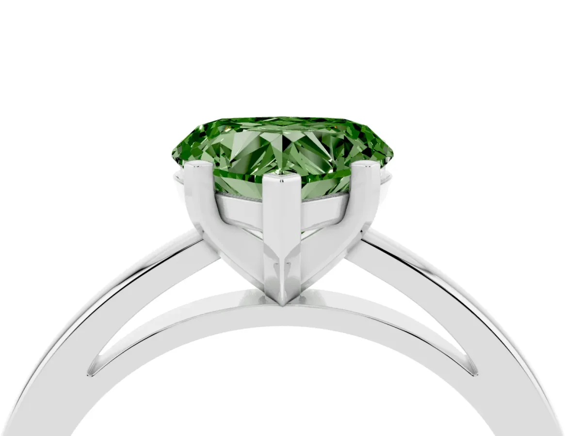 Fancy Green Heart Cut Solitaire Diamond Engagement Ring with Four-Prong Setting on a Classic Band Silver