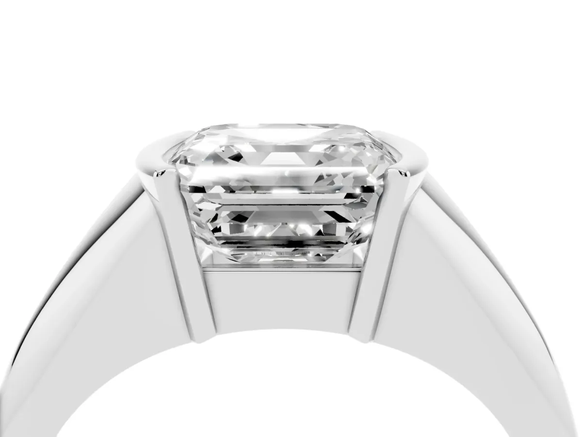 Asscher Cut Solitaire Tension Set Diamond Ring Silver