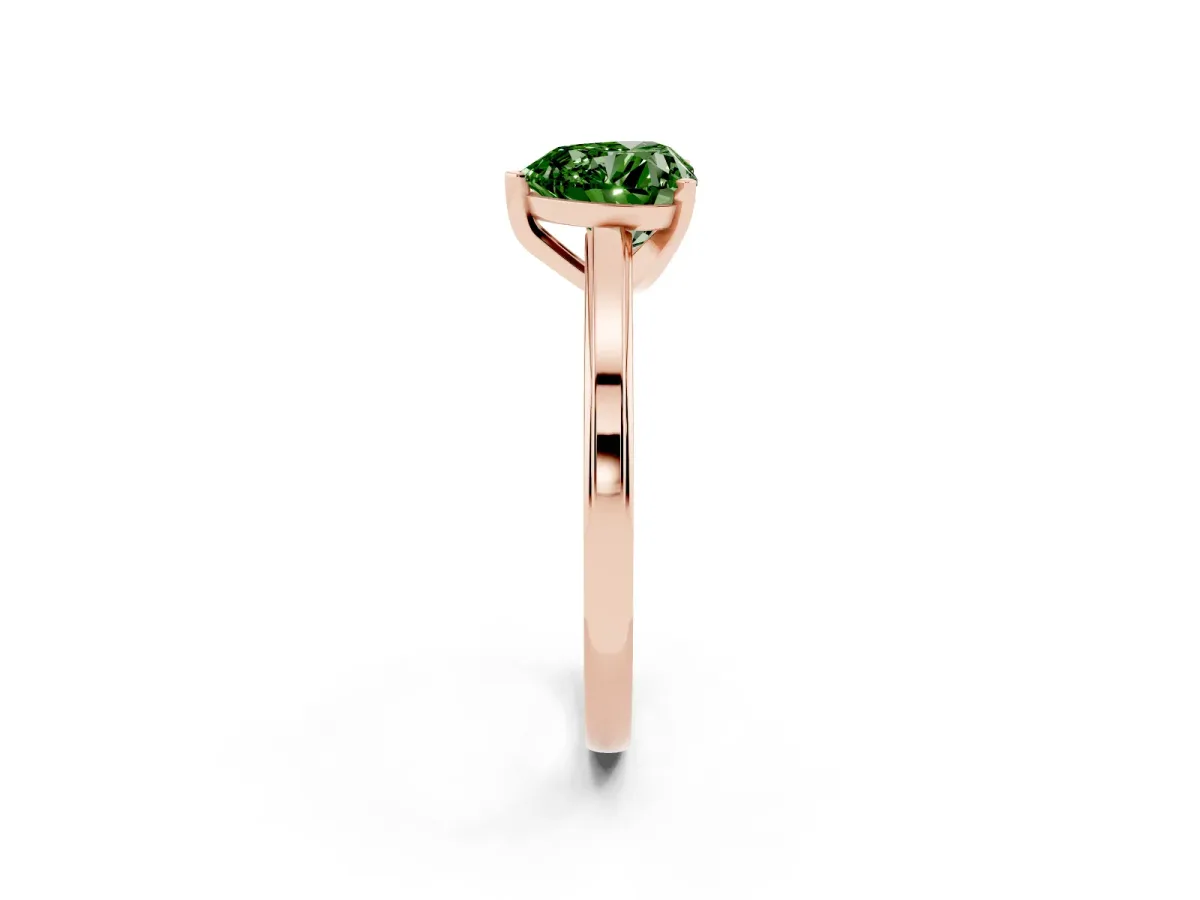 Fancy Green Heart Cut Solitaire Diamond Ring with Four-Prong Setting and Classic Band Rose gold