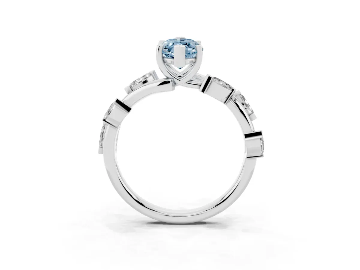 Fancy Blue Marquise Cut Solitaire Twisted Band Marquise Accent Prong Setting Ring Platinum