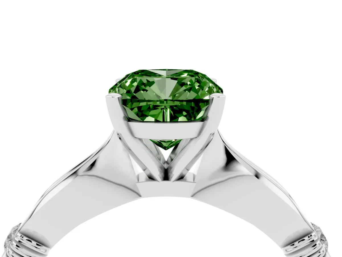 Fancy Green Cushion Cut Solitaire Diamond Twisted Band with Four-Prong Setting Platinum