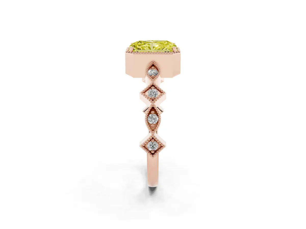 Fancy Yellow Radiant Cut Milgrain Marquise Diamond Twist Band Ring Rose gold