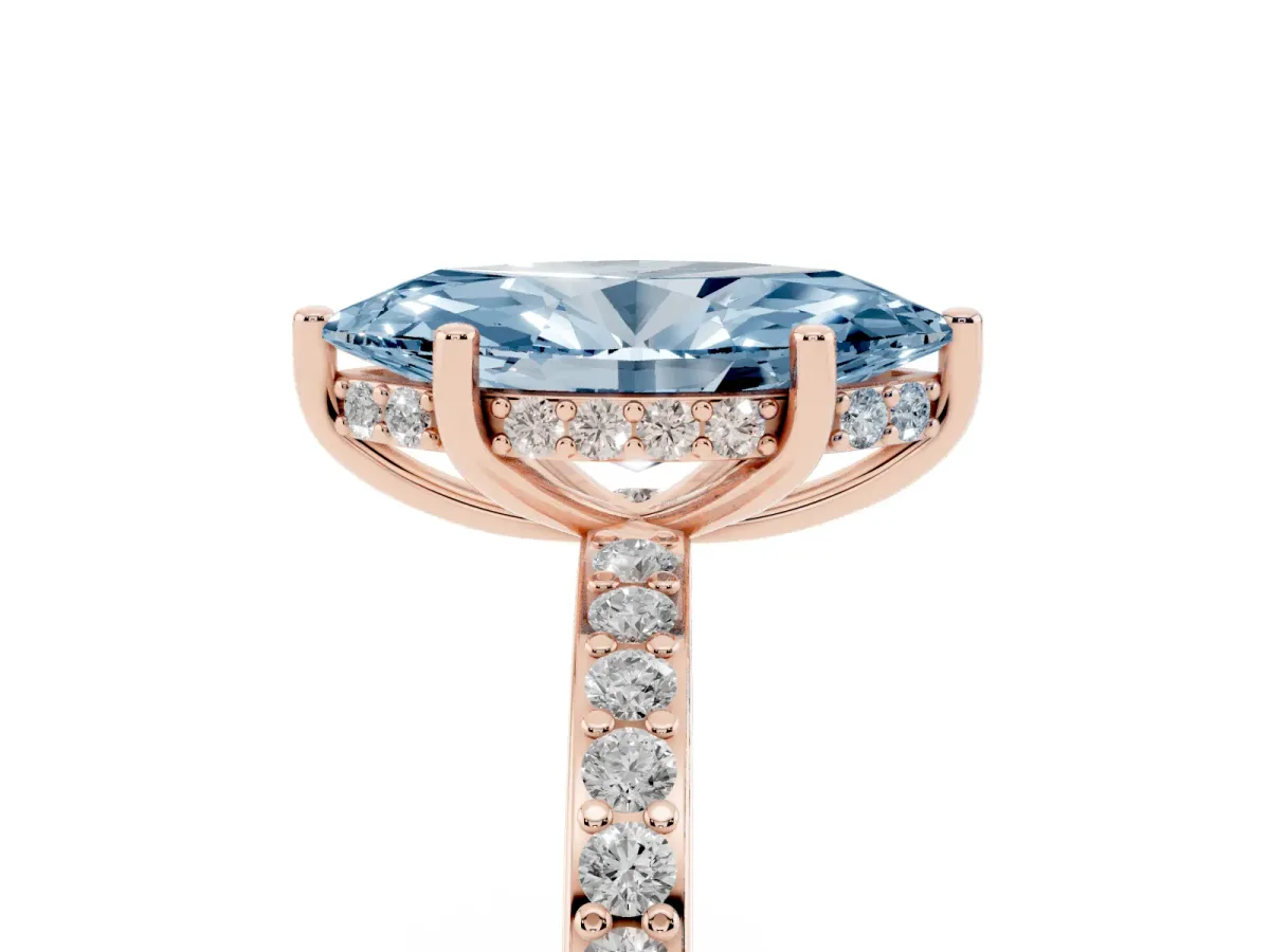 Fancy Blue Marquise Cut Cut Diamond Pavé Band Ring with Four-Prong Setting Rose gold