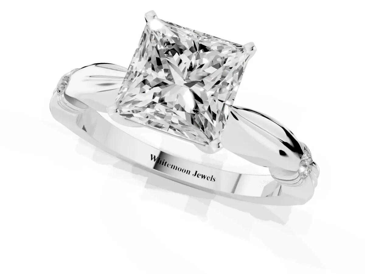Princess Cut Solitaire Diamond Twisted Band with Four-Prong Setting Silver