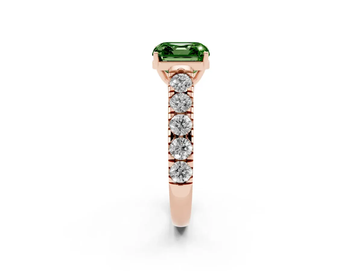 Fancy Green Asscher Cut Cut Diamond Solitaire Ring with Micro Pave Band and Prong Setting Rose gold