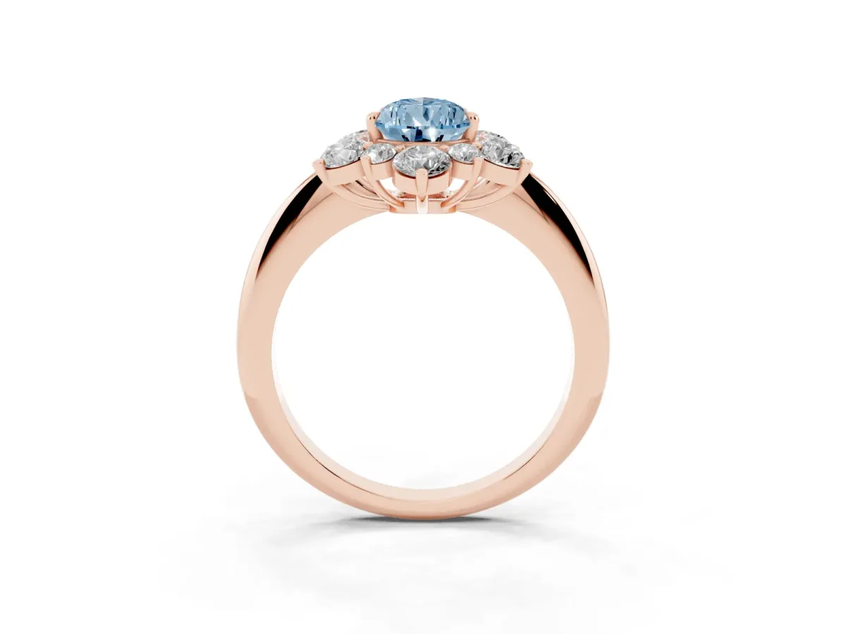Fancy Blue Pear Cut Diamond Cluster Halo Ring with Solitaire Band and Four-Prong Setting Rose gold