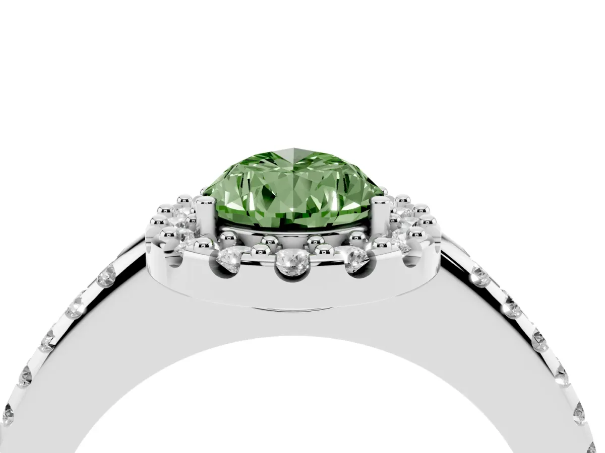 Fancy Green Pear Cut Diamond Pavé Halo Ring with Four-Prong Setting Platinum