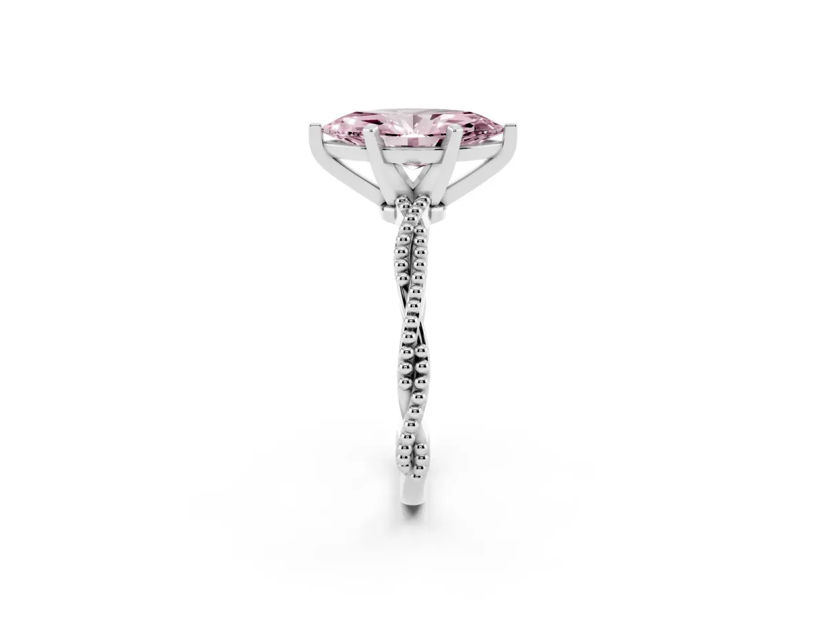 Fancy Pink Marquise Cut Solitaire Twisted Band with Bead Prong Setting Silver