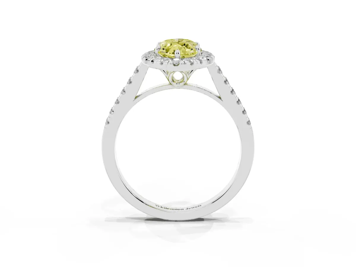 Fancy Yellow Marquise Cut Halo Pavé Diamond Engagement Ring with Four-Prong Setting Silver