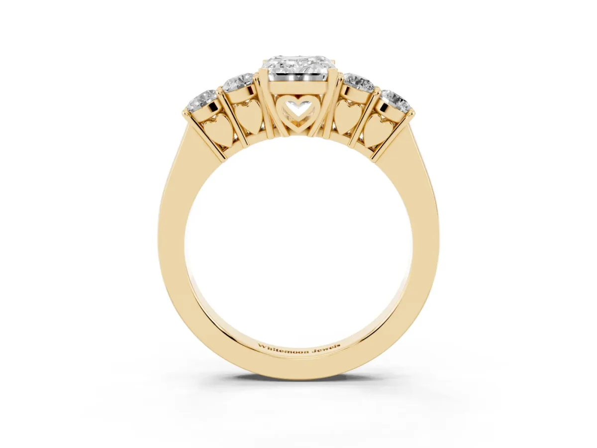 Emerald Cut Cut Diamond Five-Stone Prong Set White Gold Ring Yellow gold