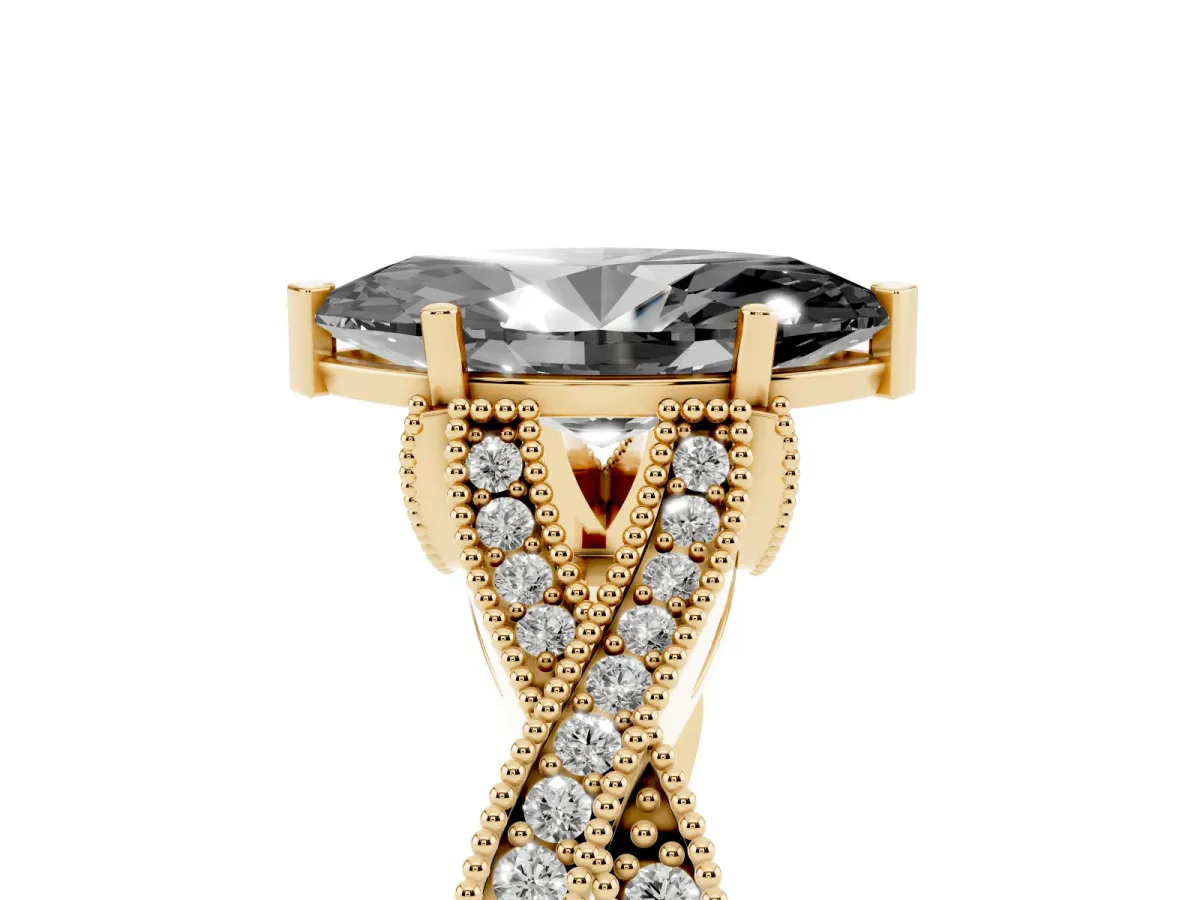 Fancy Black Marquise Cut Cut Diamond Twisted Band with Milgrain Pave Setting and Four-Prong Setting Yellow gold