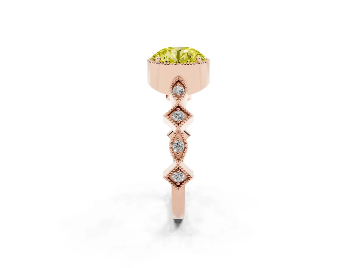 Fancy Yellow Round Cut Milgrain Marquise Diamond Twist Band Ring Rose gold