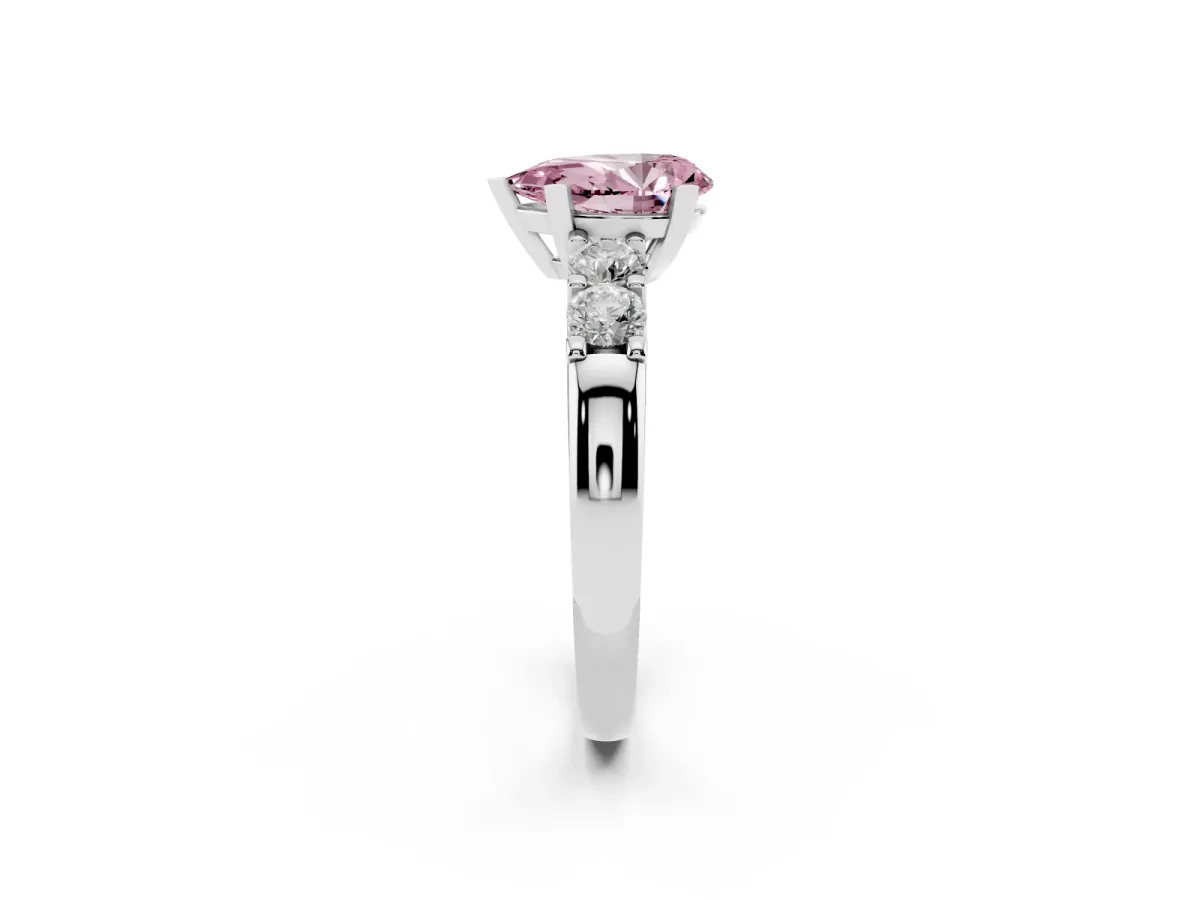 Fancy Pink Pear Cut Brilliant Cut Diamond Five-Stone Prong Set Engagement Ring with Channel Band White gold