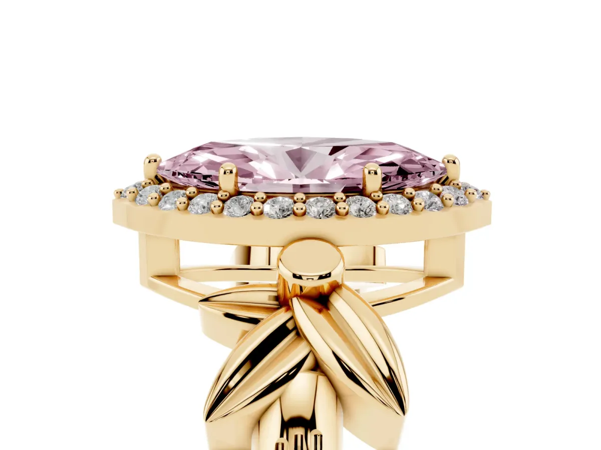 Fancy Pink Marquise Cut Halo Diamond Floral Band with Four-Prong Setting Yellow gold