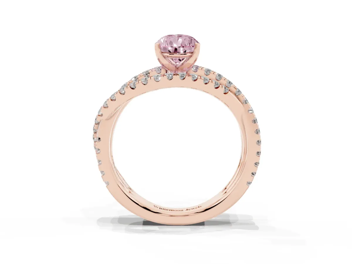 Fancy Pink Pear Cut Solitaire Twist Band with Pavé Setting and Four-Prong Setting Rose gold