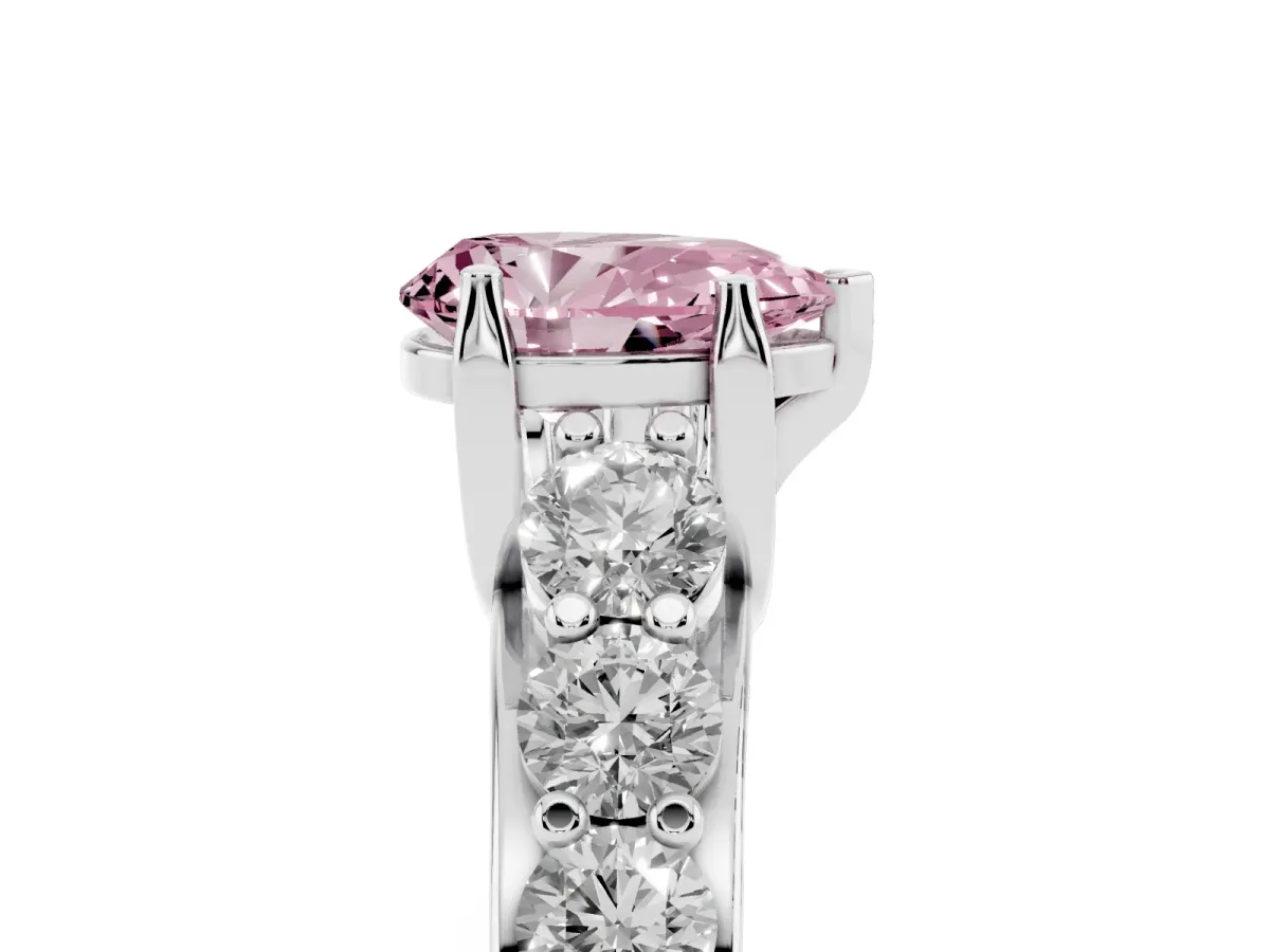 Fancy Pink Pear Cut Diamond Engagement Ring with Pavé Band and Four-Prong Setting White gold