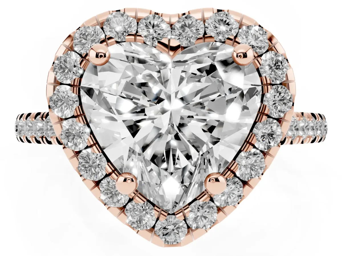 Heart Cut Diamond Cushion Halo Ring with Pavé Band Rose gold