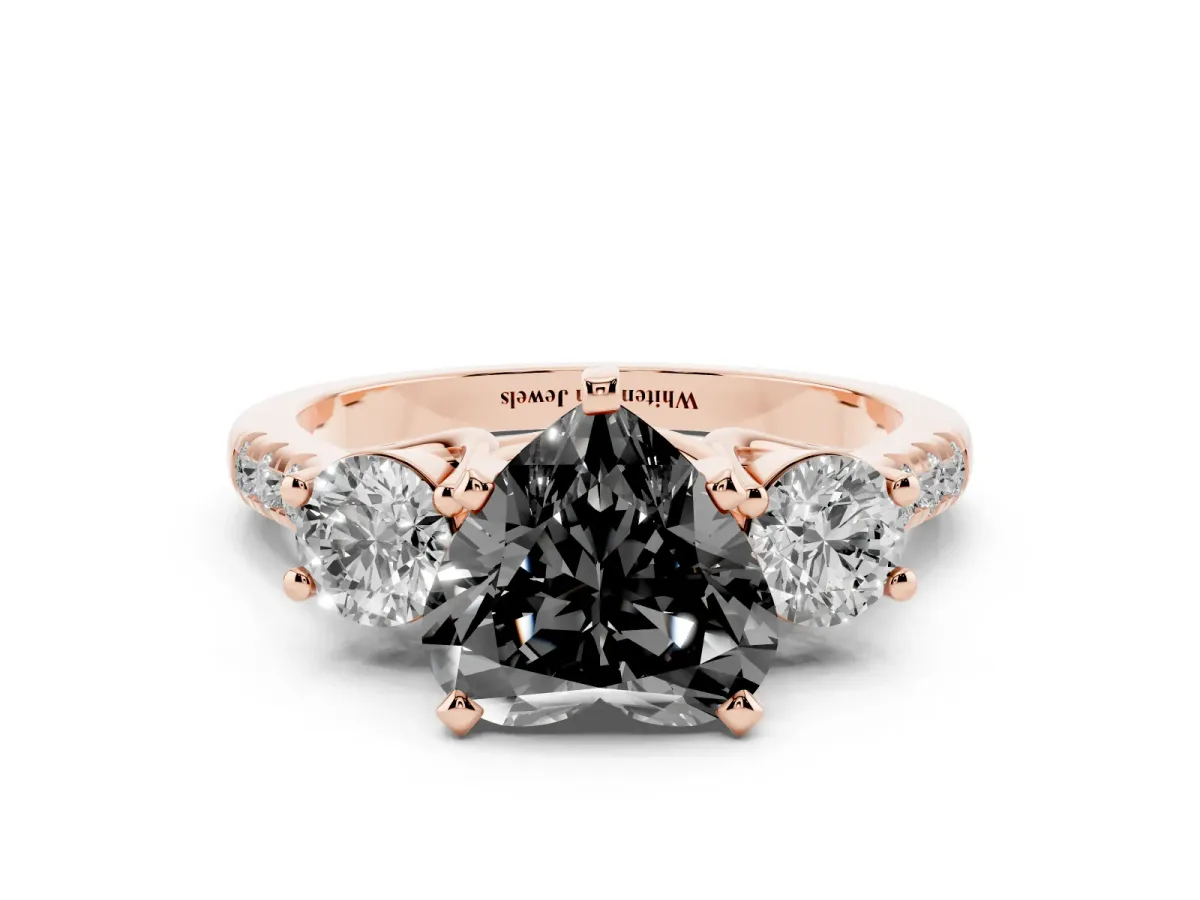 Fancy Black Three-Stone Heart Cut Diamond Pavé Band with Four-Prong Setting Rose gold