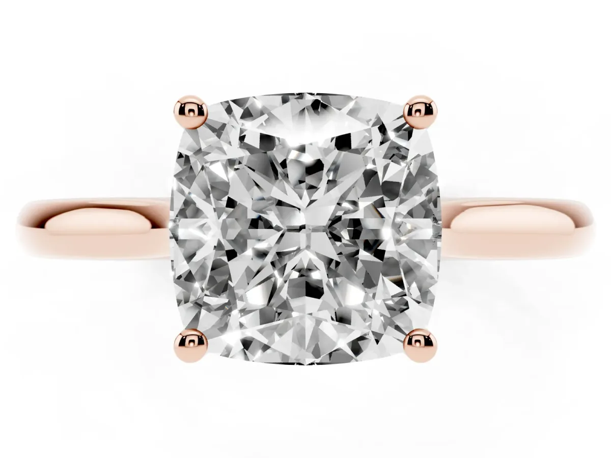 Cushion Cut Cut Solitaire Ring with Cathedral Band and Four-Prong Setting Rose gold