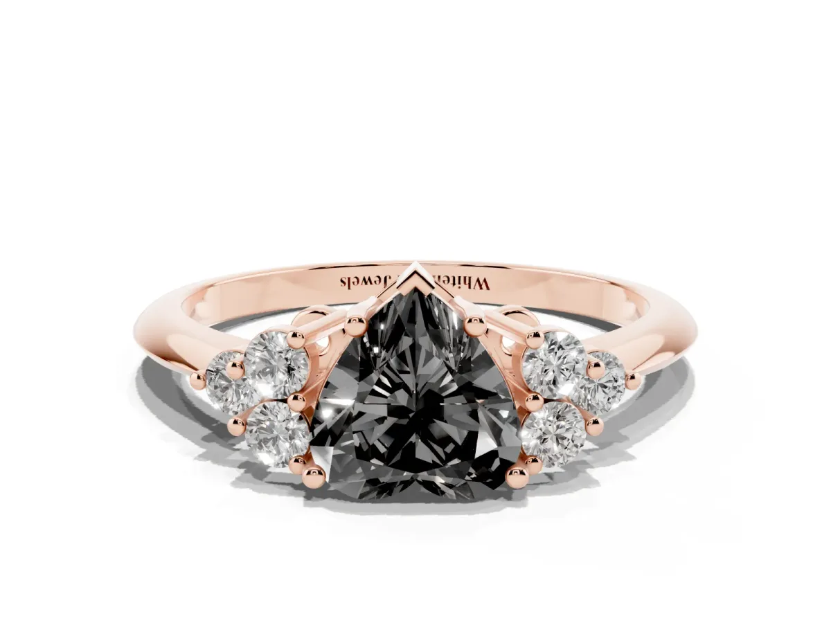 Fancy Black Heart Cut Cut Diamond Cluster Ring with Solitaire Band and Four-Prong Setting Rose gold
