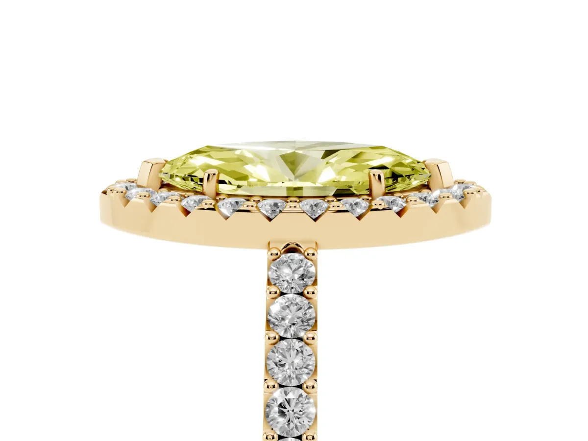 Fancy Yellow Marquise Cut Halo Diamond Pavé Solitaire Ring Yellow gold