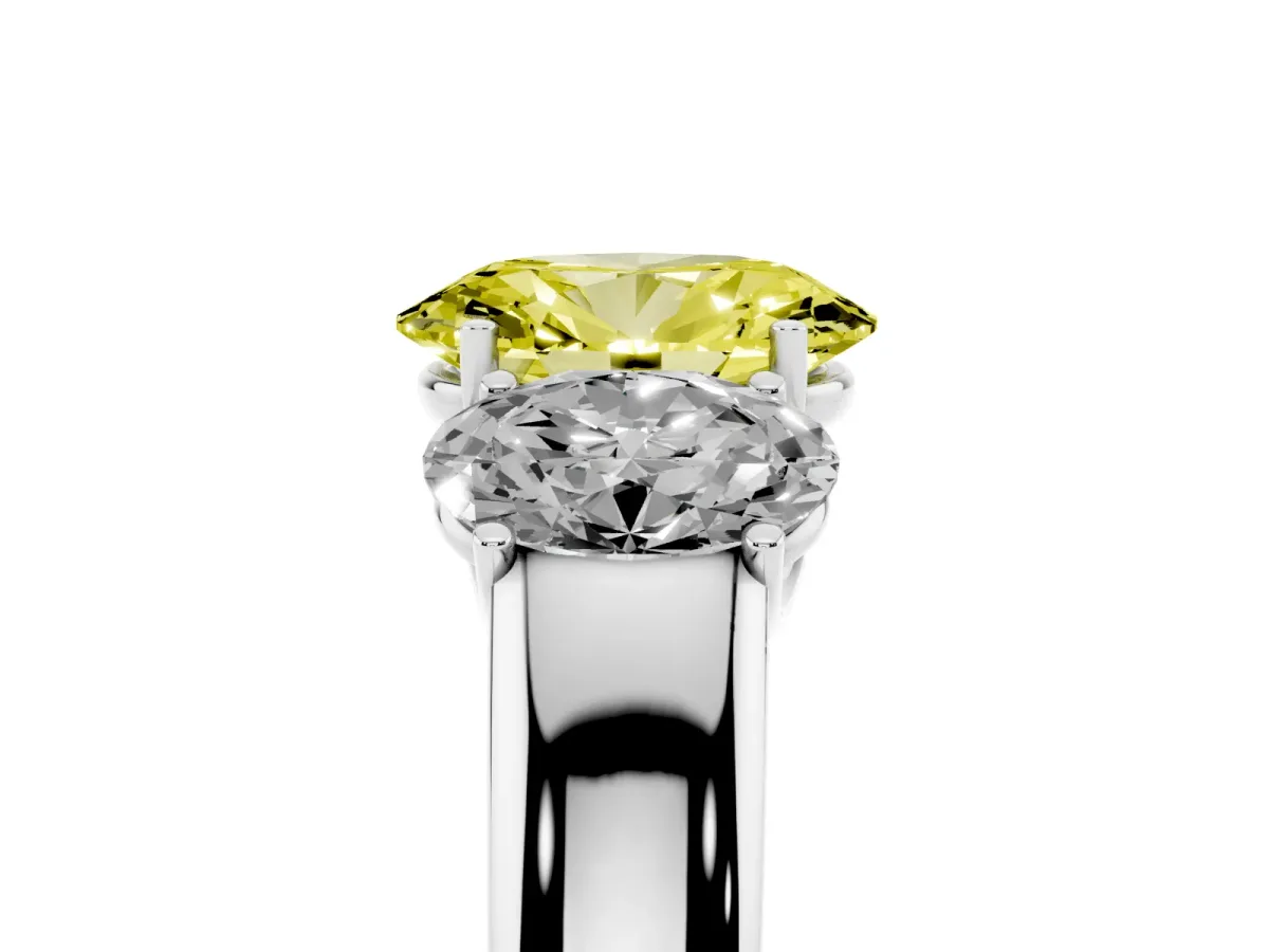 Fancy Yellow Three-Stone Oval Cut Cut Diamond Ring with Prong Setting and Classic Band Silver