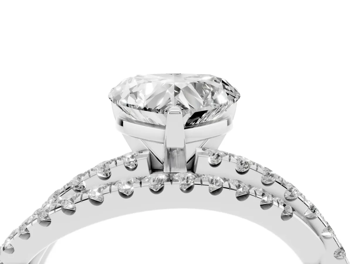 Heart Cut Solitaire Twist Band with Pavé Setting and Four-Prong Setting Silver