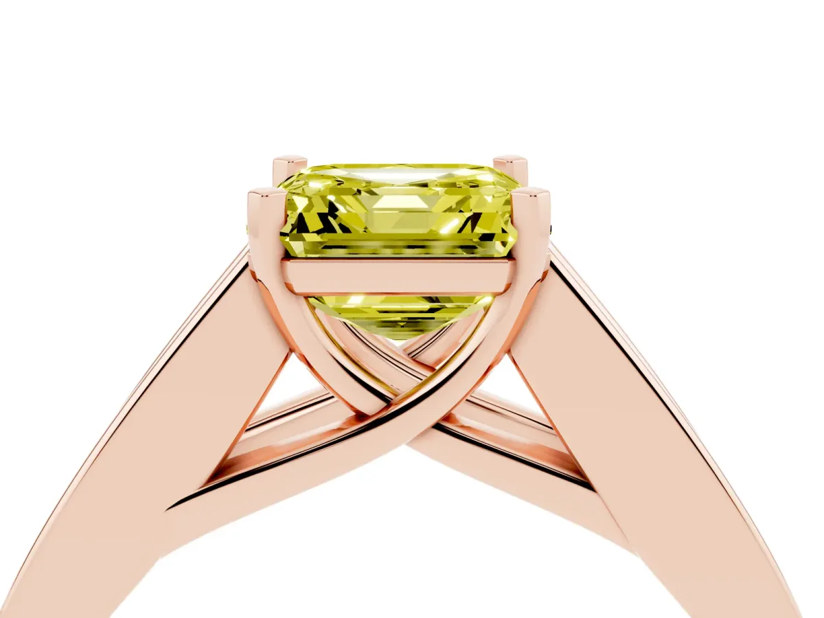 Fancy Yellow Asscher Cut Cut Channel Set Solitaire Ring with Four-Prong Setting Rose gold