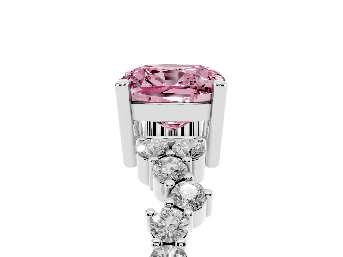 Fancy Pink Cushion Cut Diamond Scattered Round Accent Ring with Prong Setting White gold
