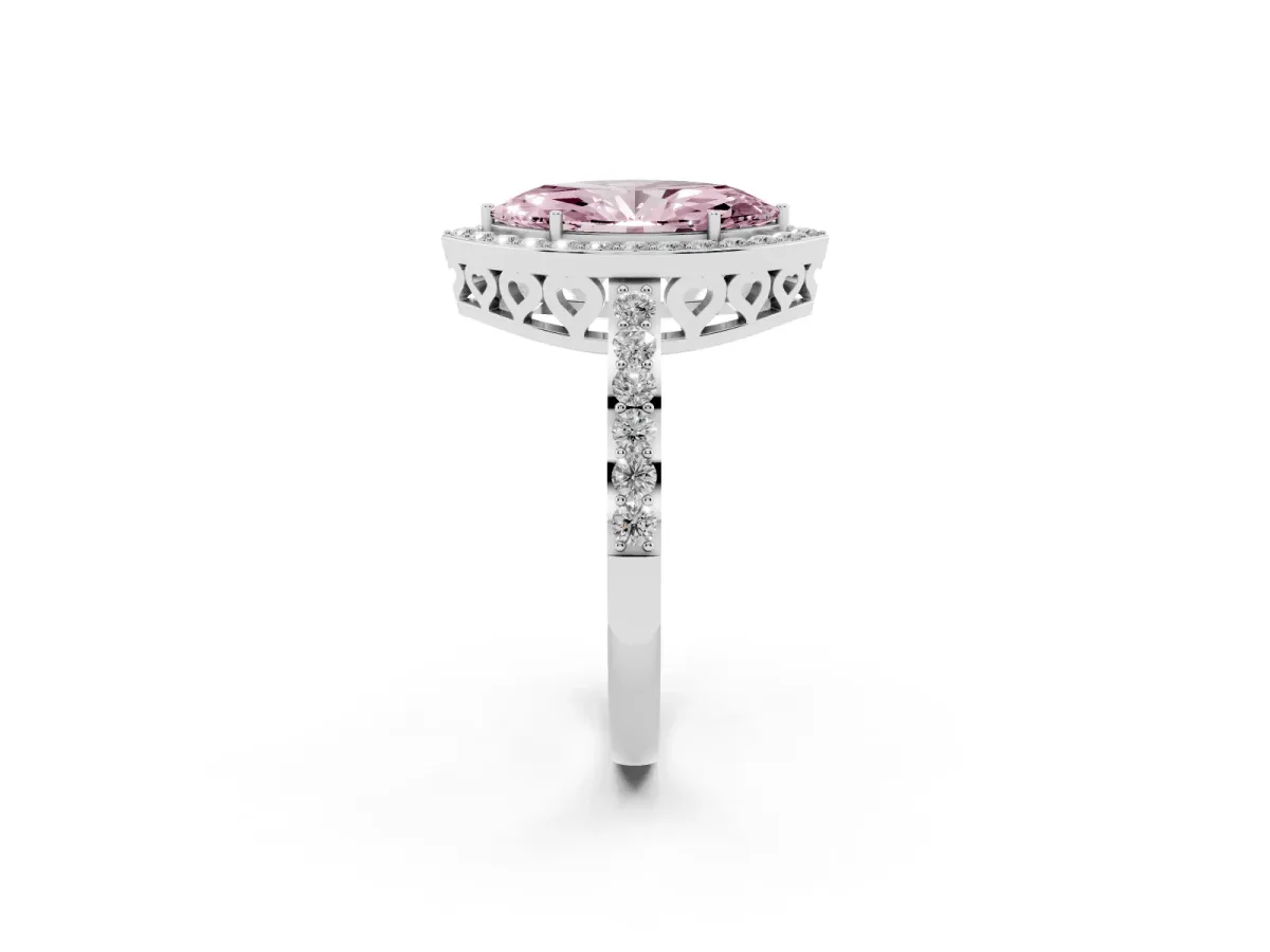 Fancy Pink Marquise Cut Halo Diamond Pavé Band Ring with Prong Setting Silver