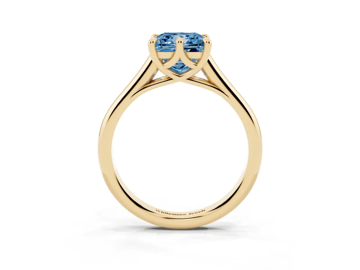 Fancy Blue Princess Cut Solitaire Engagement Ring with Six-Prong Setting and Classic Band Yellow gold
