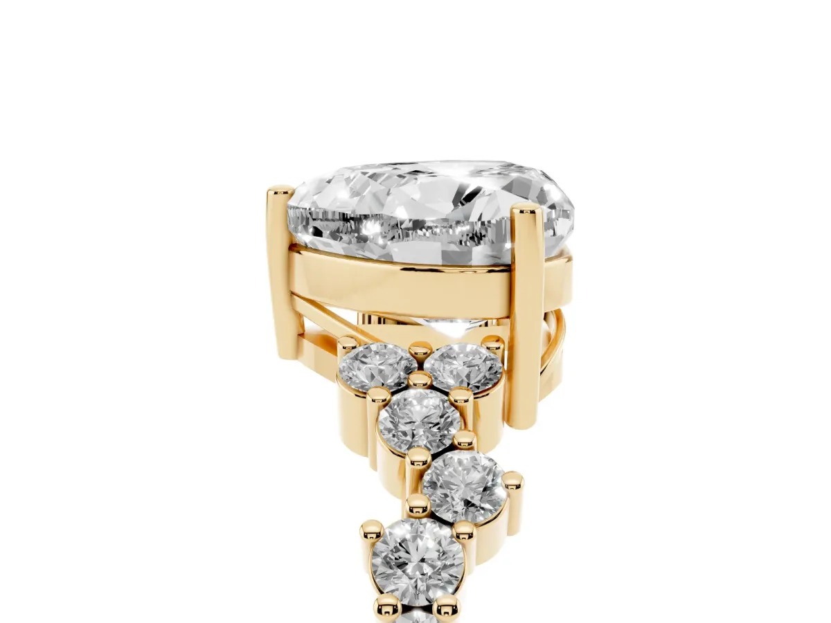 Heart Cut Diamond Scattered Round Accent Ring with Prong Setting Yellow gold