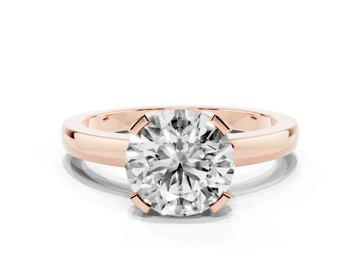 Round Cut Cut Solitaire Ring with Four-Prong Setting and Classic Band Rose gold
