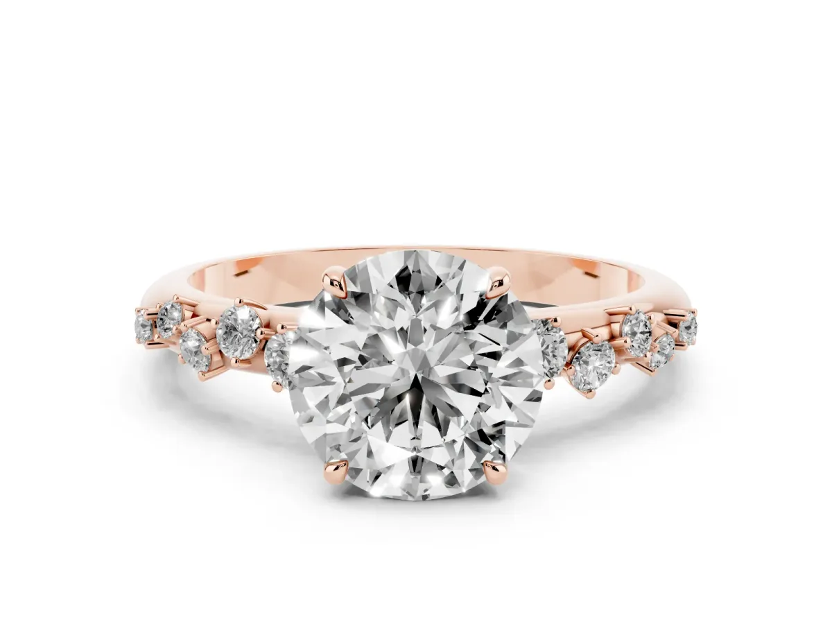 Round Cut Diamond Cluster Prong-Set Solitaire Ring Rose gold