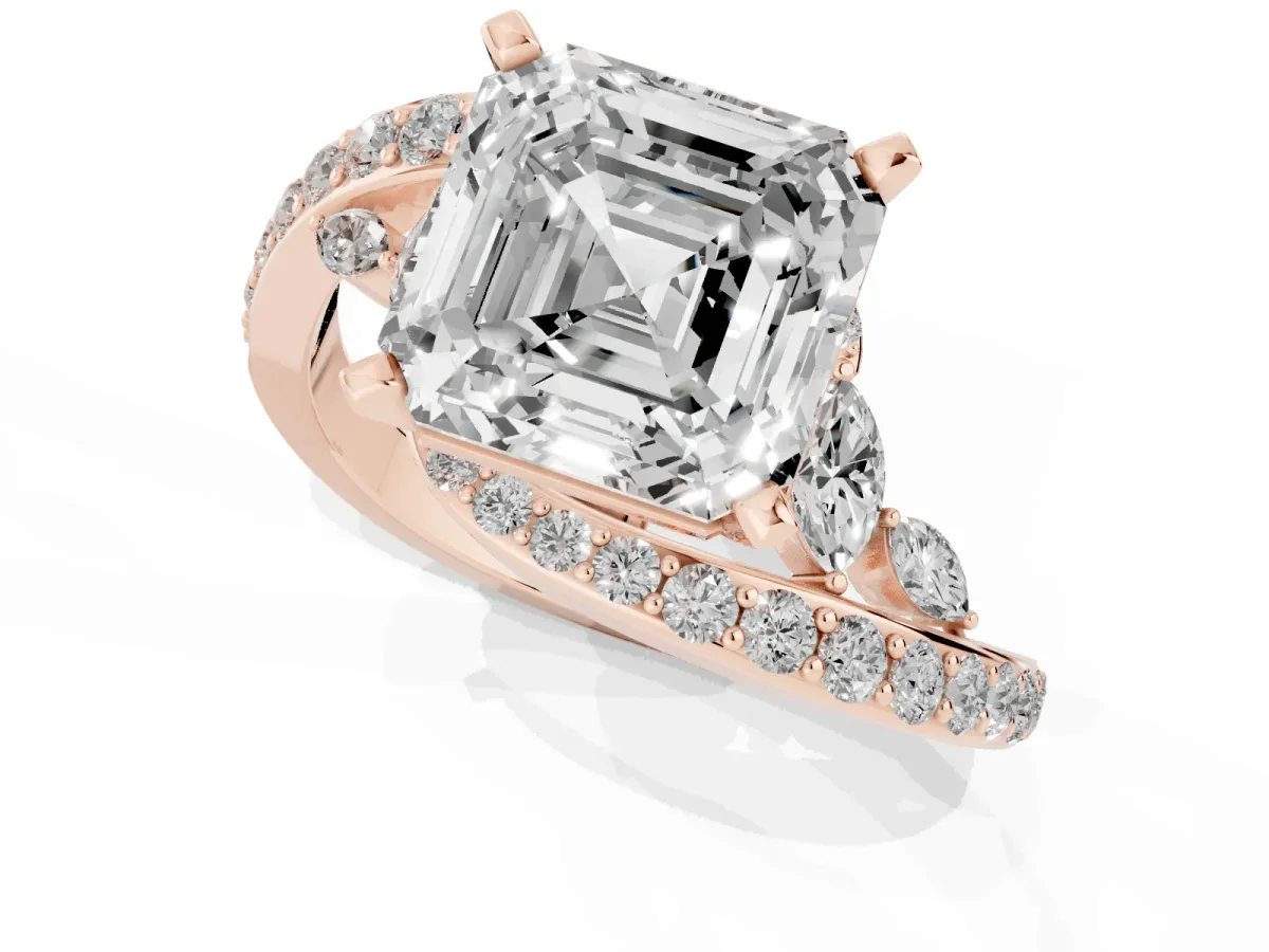 Asscher Cut Solitaire with Pavé Twist Band and Four-Prong Setting Rose gold