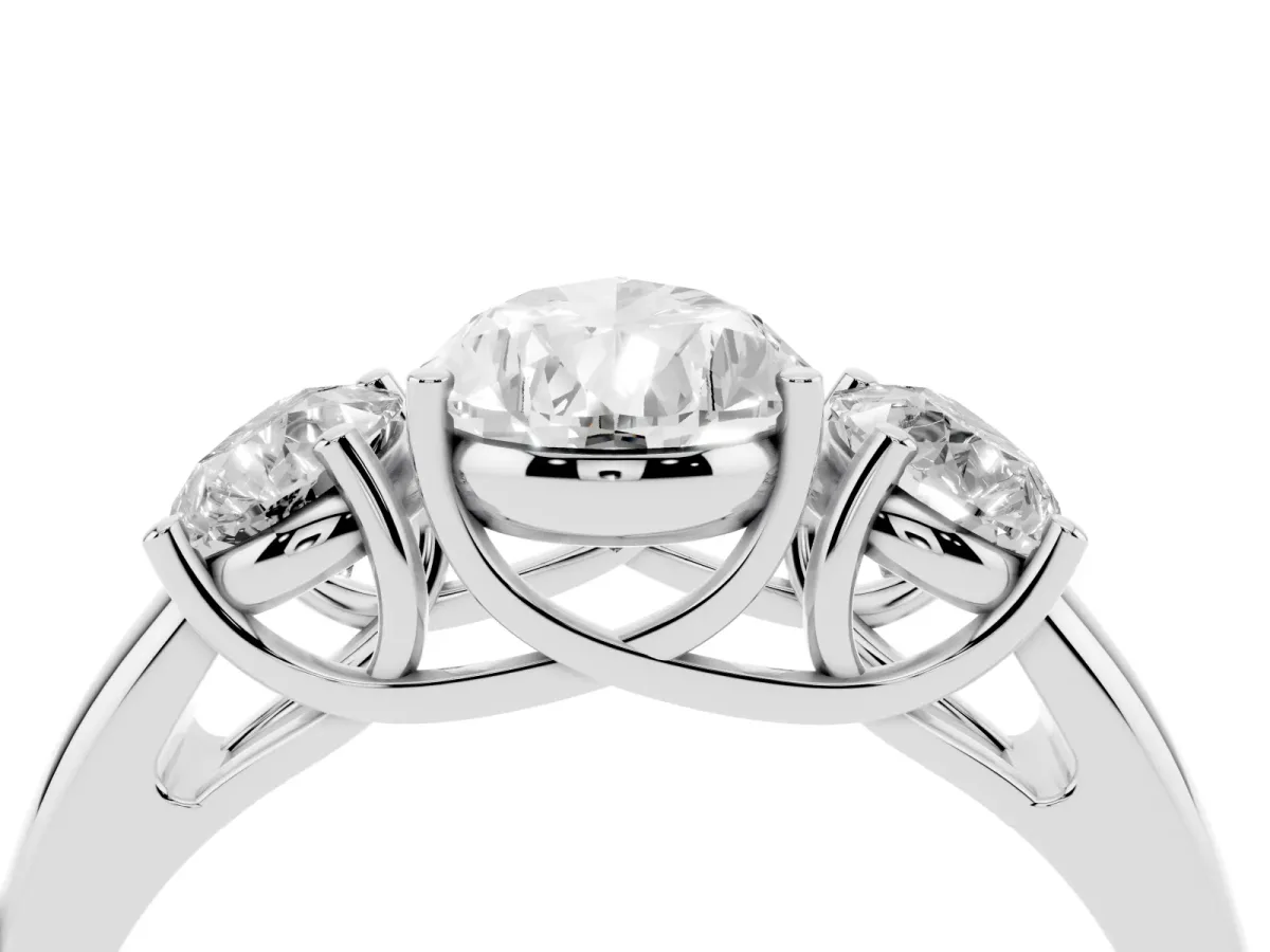 Three-Stone Pear Cut Diamond Engagement Ring with Prong Setting Silver