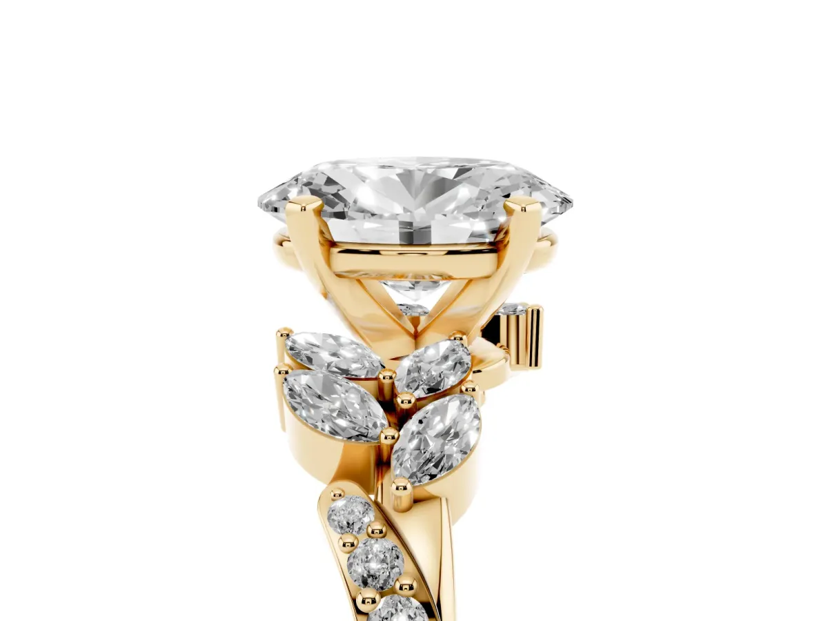 Oval Cut Solitaire Marquise Twist Band with Six-Prong Setting Yellow gold