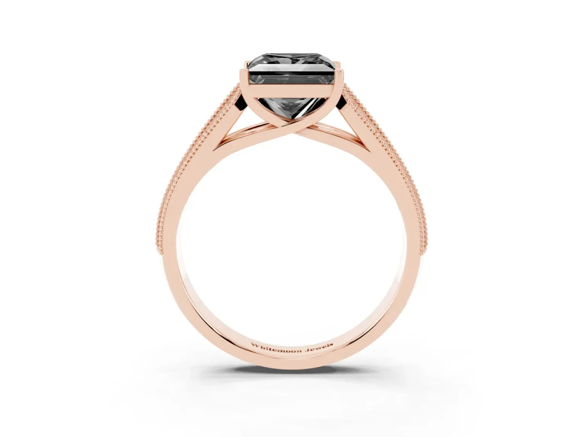 Fancy Black Princess Cut Cut Pave Split Shank Engagement Ring with Four-Prong Setting Rose gold